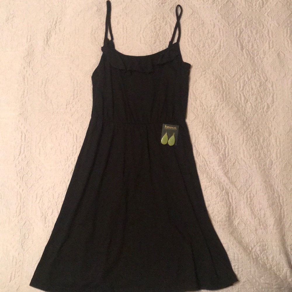 Loft black spaghetti strap dress with ruffle top